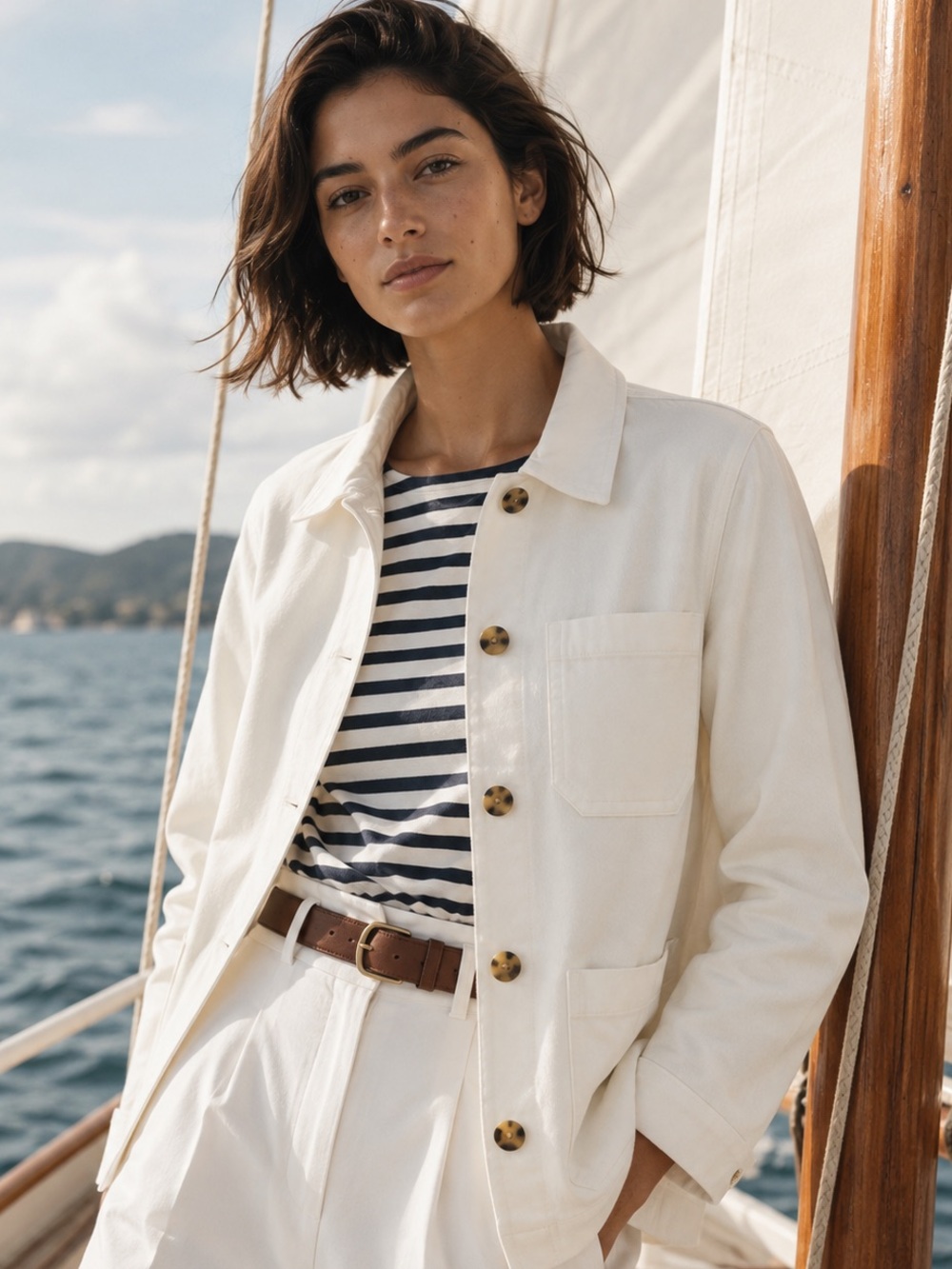 NWT Quince Organic Stretch Chore Jacket Ivory L Quiet Luxury Coastal
